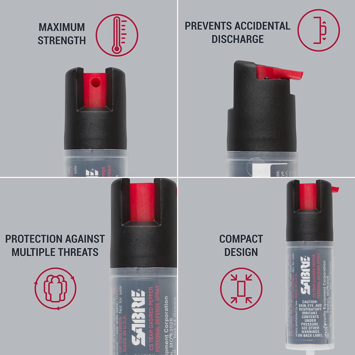 SABRE Defense Spray - 3-in-1 Formula with Key Ring | 25 Bursts, 10-Foot Range, Black