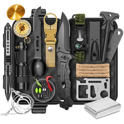Gifts for Men Him Dad, Survival Kit and Equipment 25 Pcs, Valentines Gifts for him, Christmas Stocking Stuffers,Camping Essentials, Survival Gear, Cool Gadgets for Men