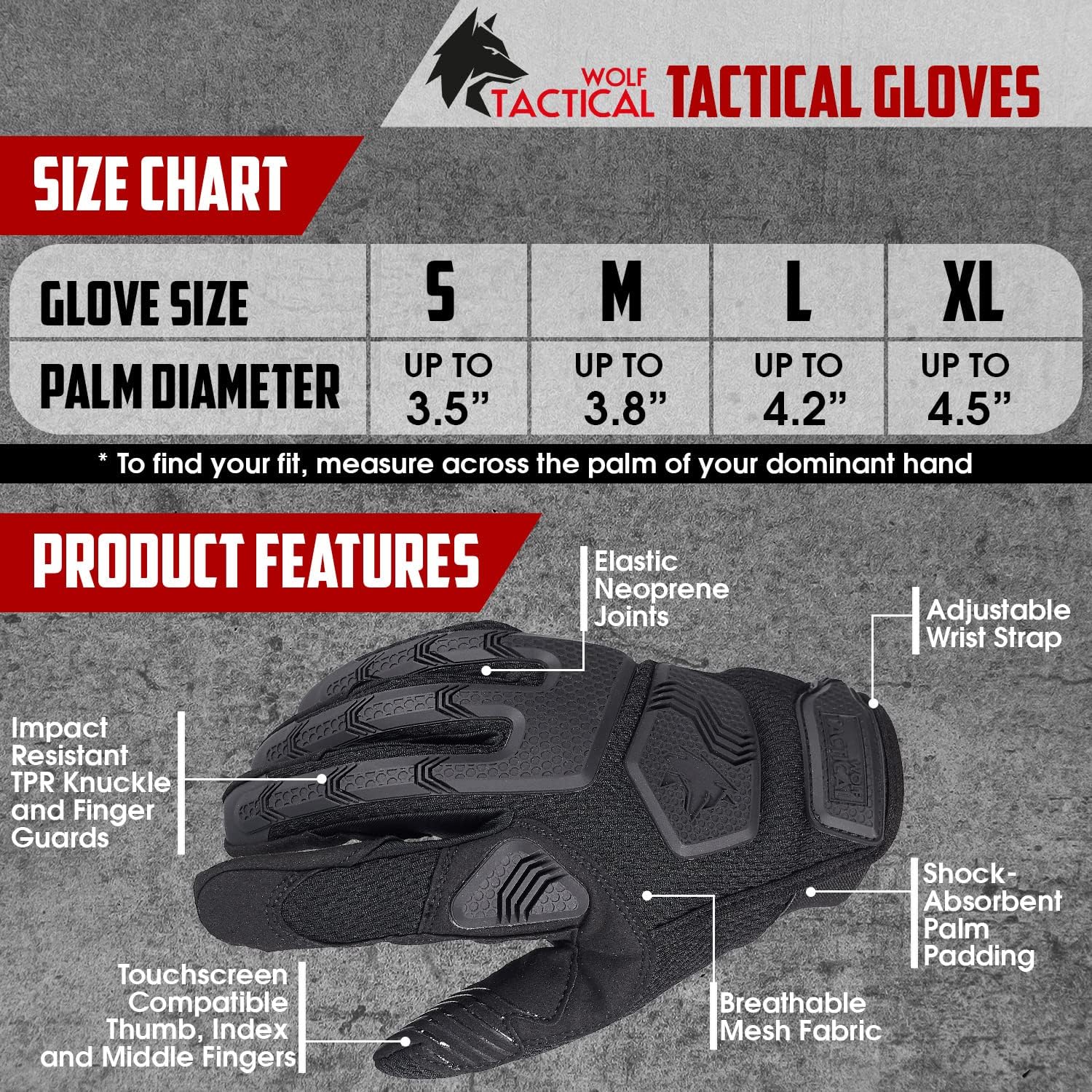 WOLF TACTICAL Shooting Gloves - Military-Grade Tactical Gloves for Men | Touchscreen Compatible