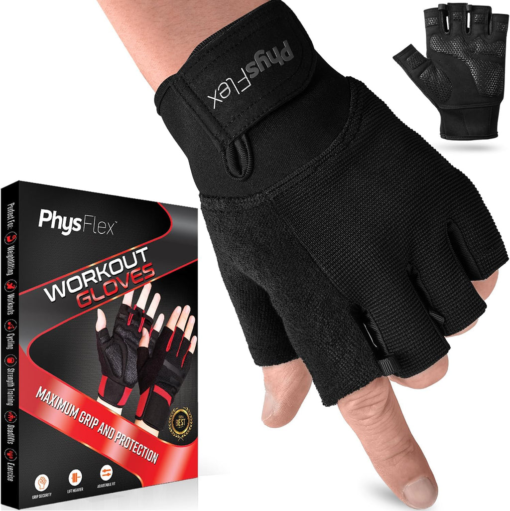 PhysFlex Workout Gloves - Enhanced Grip & Wrist Support for Weight Lifting | Unisex Fitness Gear
