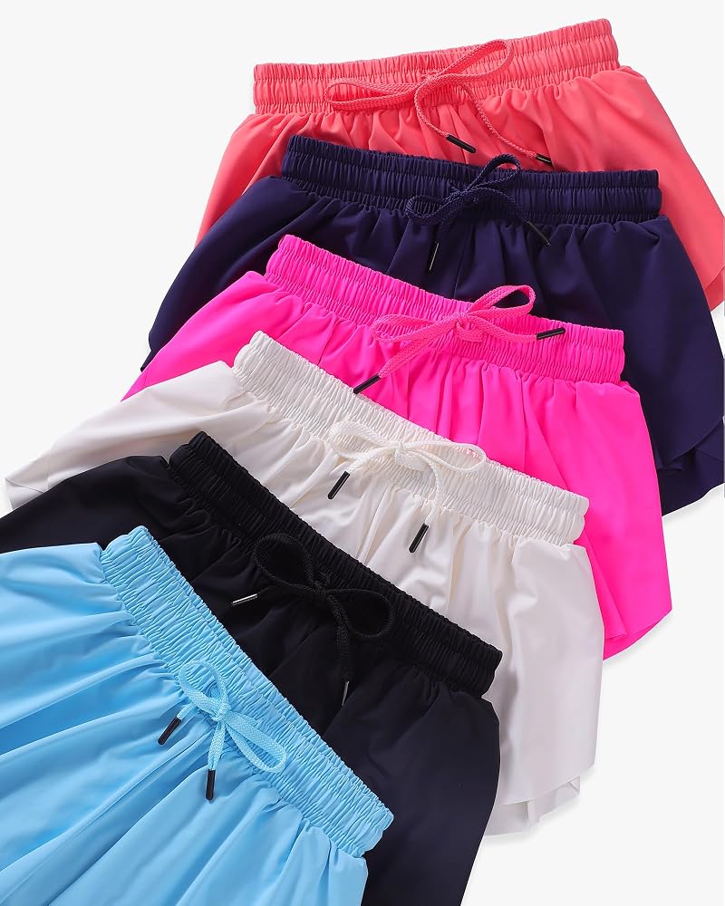 HASMES Girls Butterfly Shorts 2-in-1 Flowing Athletic Shorts Red 7-8Y