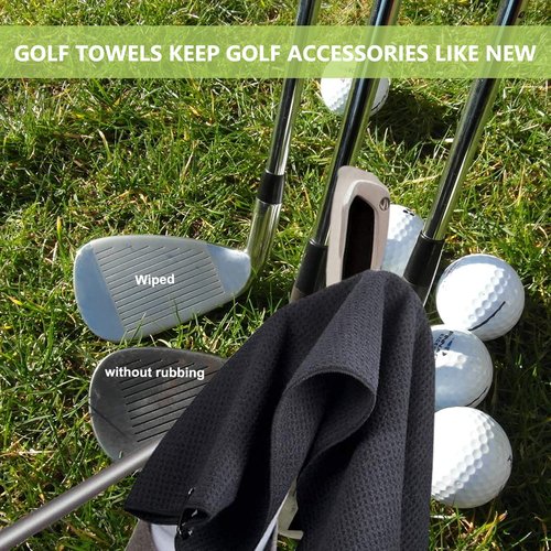 3 Pack Large Golf Towels, 16" x 24" Tri-Fold Portable Microfiber Fabric Waffle Pattern Golf Towel for Golf Bag with Carabiner Clip to Quickly Remove Sand, Mud, Dirt and Sweat