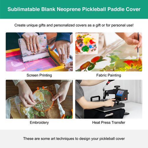 SUBLIMATION MASTER Neoprene Pickleball Paddle Cover, Double-Sided Design, Durable Neoprene Material, Built-In Metal Hook, Easy Maintenance, Normal Size, White