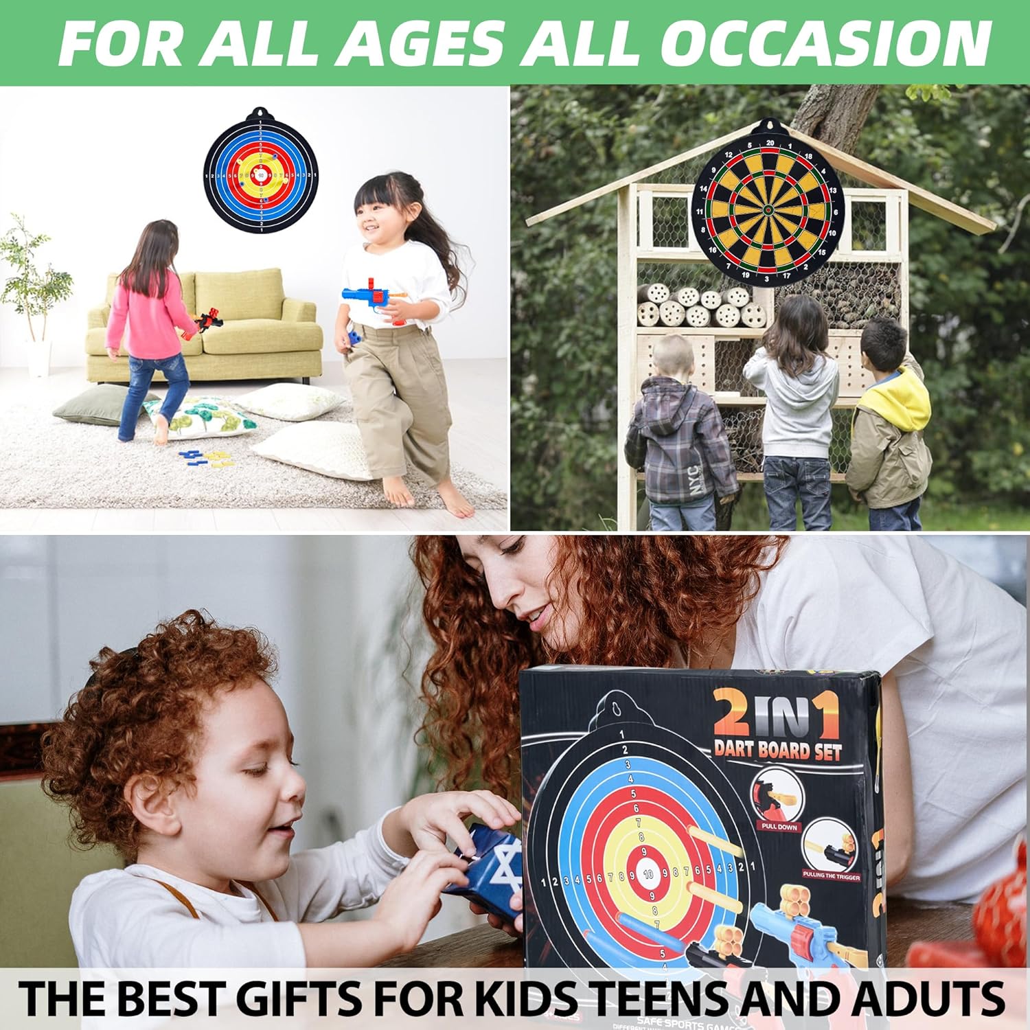 Skiennix 2-in-1 Double-Sided Magnetic Dart Board - Safe Dart Game Set for Kids & Adults | Includes 12 Darts & 12 Sticky Balls