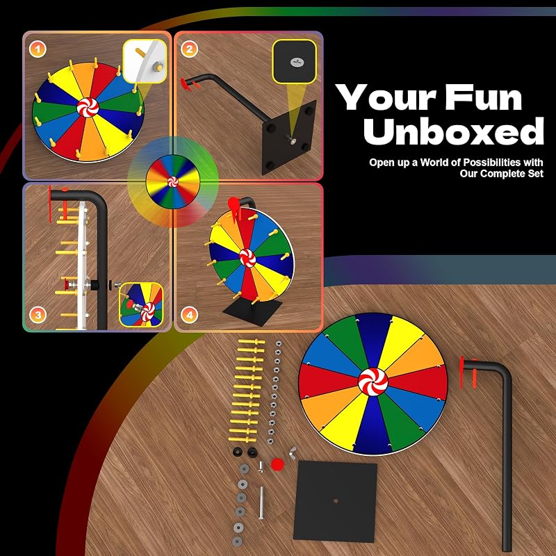 15 Inch Spin Prize Wheel with 12 Slots - Desktop Prize Spinner with Heavy Base for Game, Party, Trade Show, Carnival, Classroom