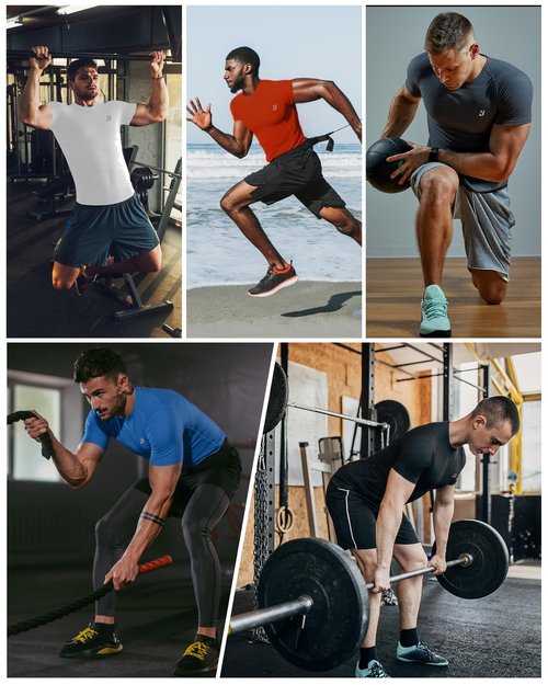 Roadbox Mens Compression Shirt Short Sleeve, 3 Pack Cool Dry Workout Base Layer Undershirts, Athletic T-Shirt for Gym Sports
