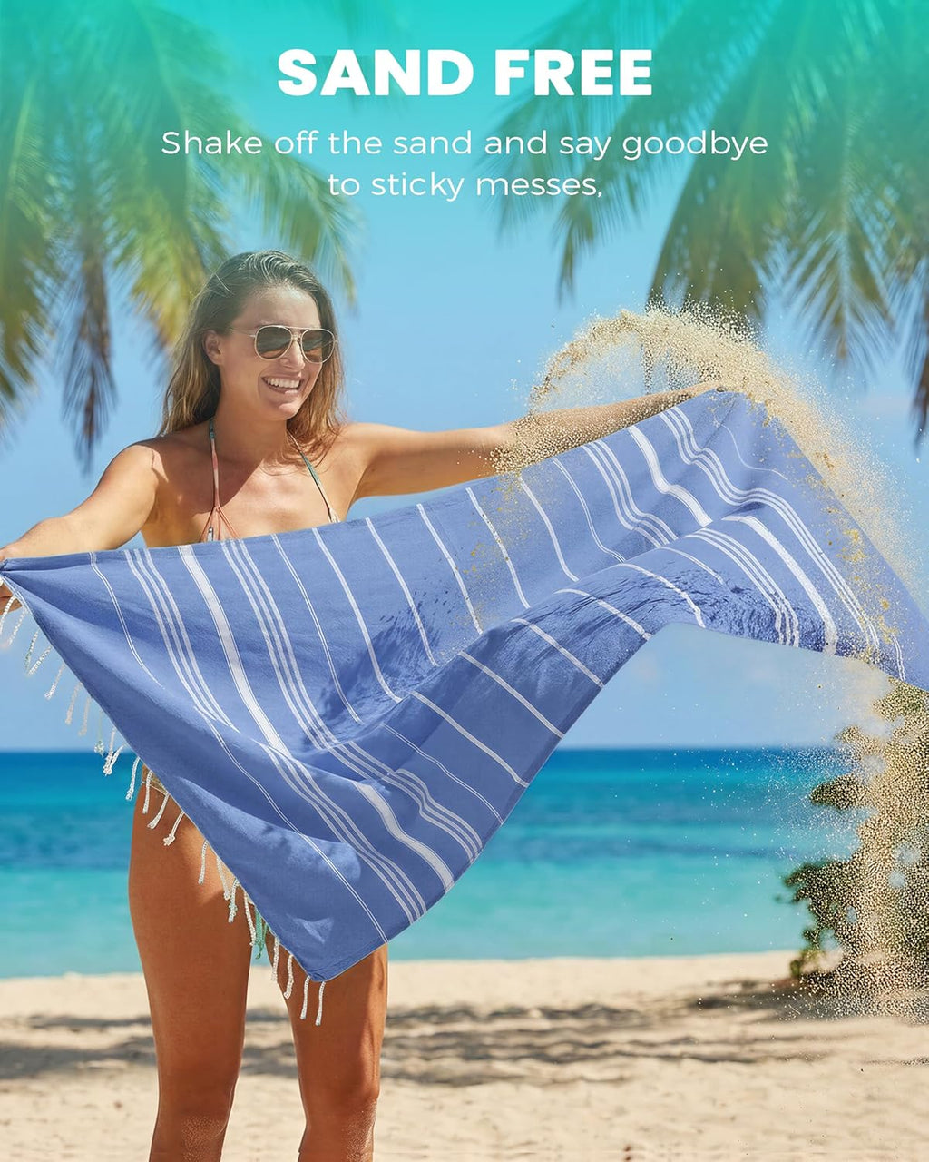 Skiennix 4 Pack Turkish Beach Towels - Quick Dry, Sand-Free, Soft & Absorbent | Lightweight Travel Essentials in Blue