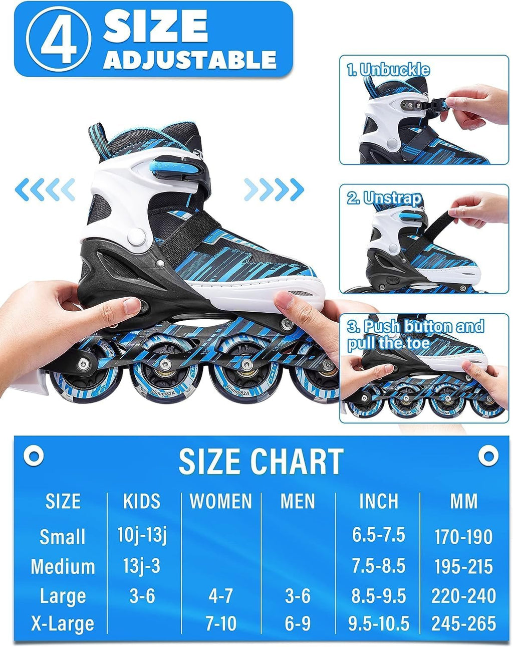 Skiennix Adjustable Inline Skates for Kids | Light-Up Wheels | Ages 5-12 | Perfect for Beginners