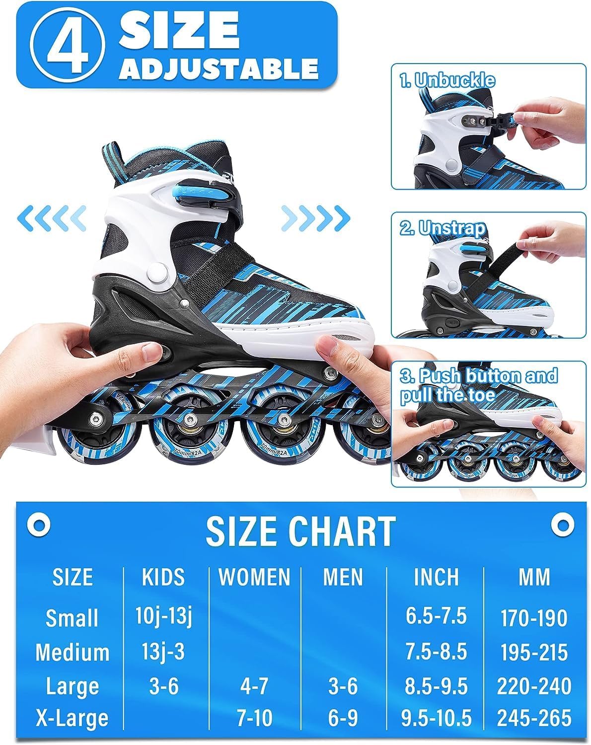 Skiennix Adjustable Inline Skates for Kids | Light-Up Wheels | Ages 5-12 | Perfect for Beginners