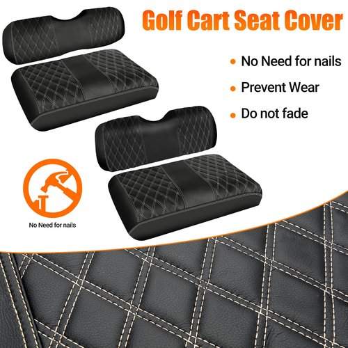 F FINEC 4PCS Waterproof Leather Golf Cart Seat Covers Compatible with EZGO TXT 1994-2013 Front & Aftermarket Rear Seat Kits | Beige Stitching | No Staple Installation