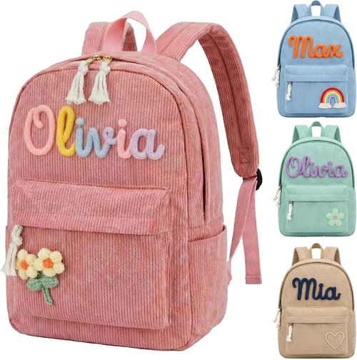 MBBEST Personalized Corduroy Backpack - Custom Embroidered Name Daypack for Kids | Perfect Birthday & Christmas Gift
