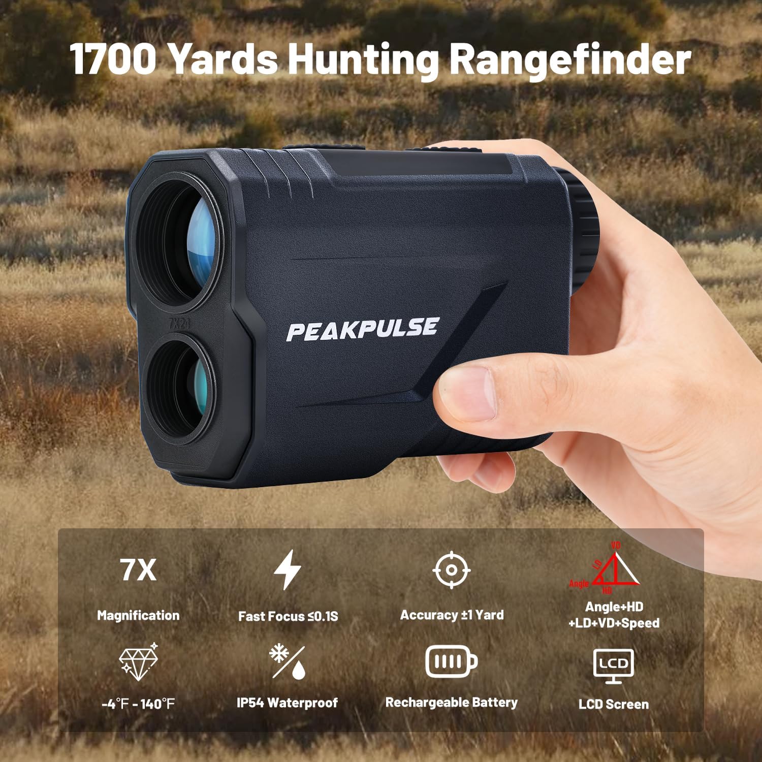 PEAKPULSE Hunting Range Finder - 1700 Yards Rangefinder with 7X Magnification & Angle Compensation