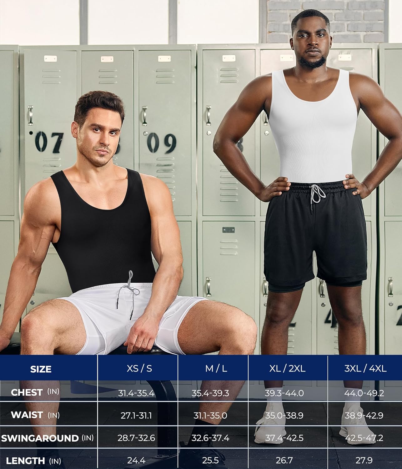 TAILONG Compression Shirts for Men - Slimming Body Shaper Waist Trainer Vest | Workout Tank Tops
