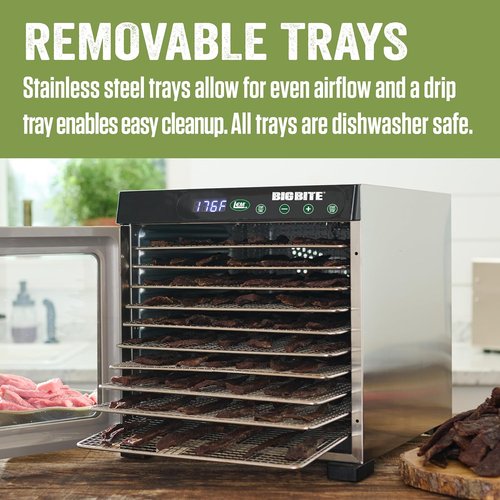 LEM Products BigBite 10-Tray Stainless Steel Dehydrator - Perfect for Jerky, Fruits & Vegetables | Silver Finish