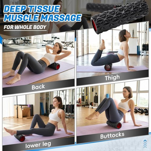 Foam Roller - High Density Deep Tissue Massager for Myofascial Release | 15-Inch Black Diamond Texture