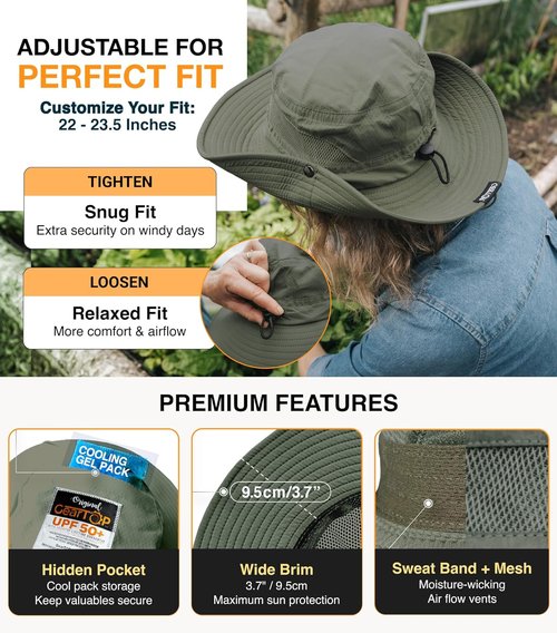 GearTOP Safari Hat - UV Protection UPF 50+ Sun Hat for Men & Women | Ideal for Fishing, Gardening & Hiking (22-23 1/2")