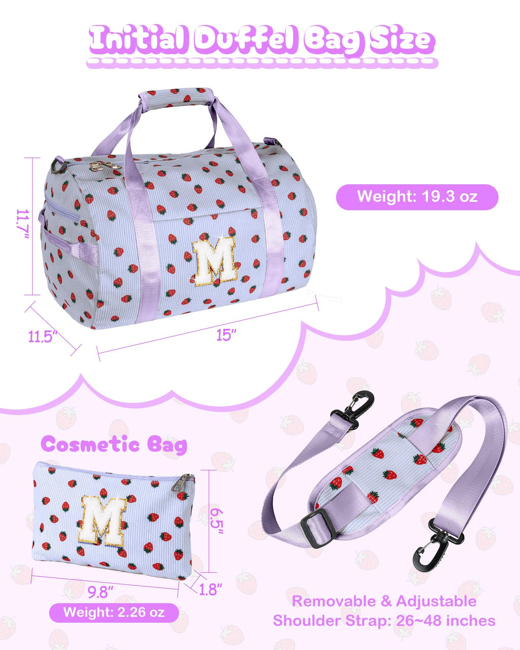 Vogewood Cool Stuff for Teen, Girls Gym Bag, Kids Personalized Overnight Duffle Bags with Shoe Compartment, Monogram Travel Tote with Makeup Bag, Gift for 9 10 11 12 13 Year Old Girl (Letter S)