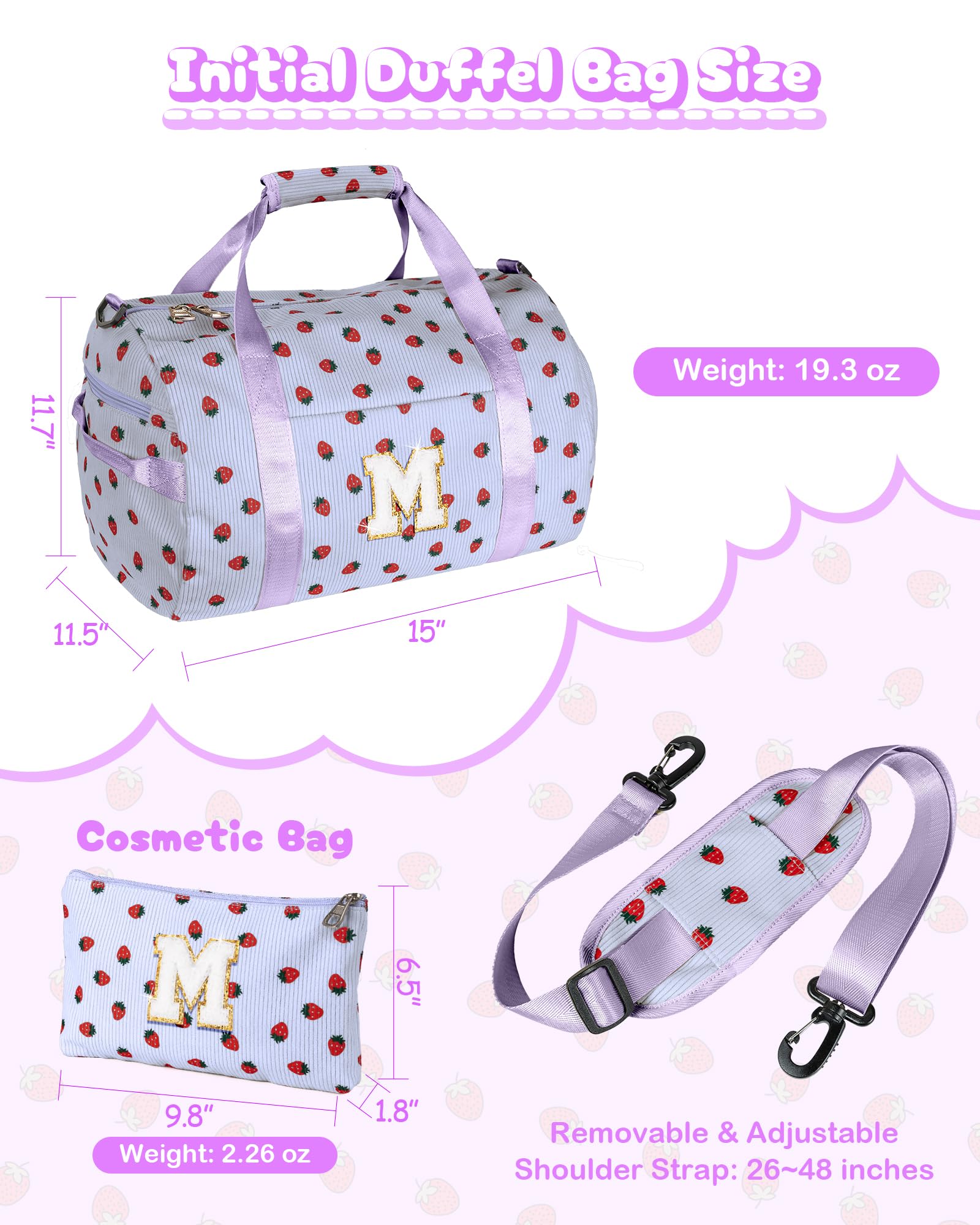 Vogewood Cool Stuff for Teen, Girls Gym Bag, Kids Personalized Overnight Duffle Bags with Shoe Compartment, Monogram Travel Tote with Makeup Bag, Gift for 9 10 11 12 13 Year Old Girl (Letter S)