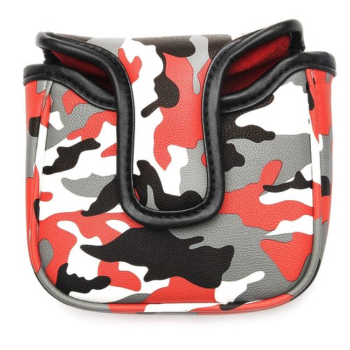Camo Red Square Mallet Headcover Magnetic Closure Golf Putter Head Cover