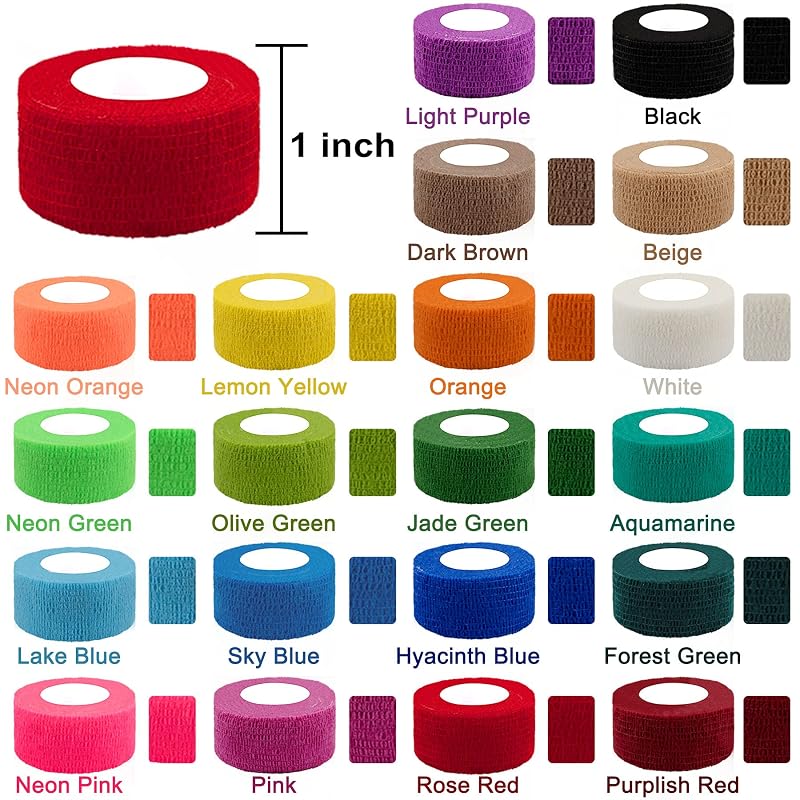 1 Inch Self-Adhesive Bandage Wrap (Rainbow) - 40 Rolls, 20 Colors, Breathable Cohesive Tape