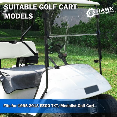FIXHAWK EZGO Golf Cart Windshield, Foldable Clear Windshield Fit for EZGO TXT/ DCS / PDS 1995-2013 Gas and Electric Golf Cart, PC UV Resistant Clear EZGO Windshield