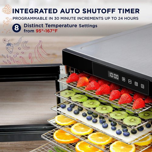Ivation 6 Tray Commercial Food Dehydrator Machine |600w, Easy Setup, Digital Adjustable Timer and Temperature Control | Dryer for Jerky, Herb, Meat, Beef, Fruit and To Dry Vegetables | Stainless Steel