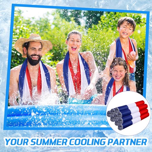 20 Pcs 4th of July Cooling Towel Bulk for Neck and Face 40 x 12 Inch Double Layer Microfiber Soft Breathable Sports Red White Blue Towels for Patriotic Independence Day Decor, Moisture Wicking Cold