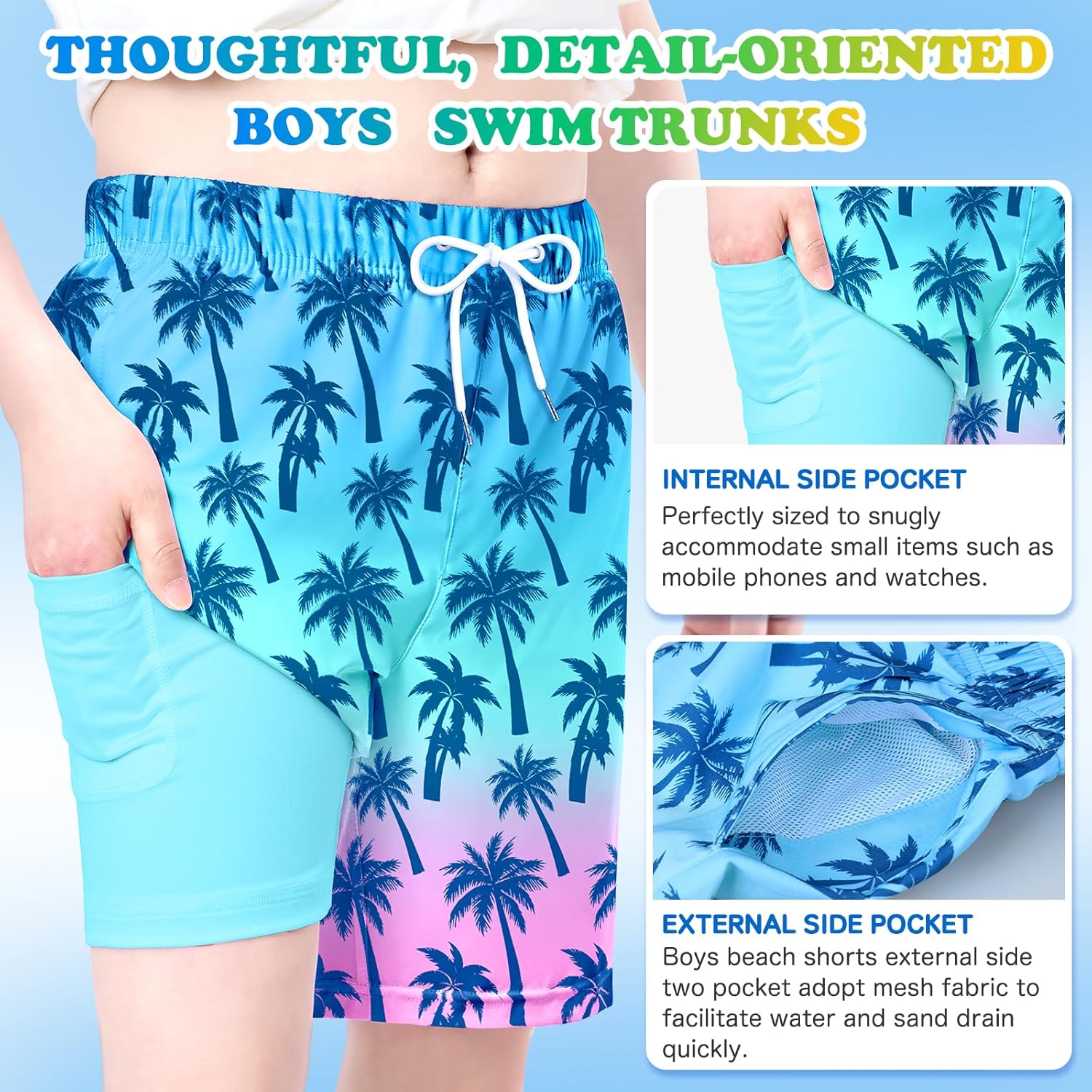Skiennix Boys Swim Trunks - Quick Dry Swim Shorts with Compression Liner | Kids Bathing Suit (10-12)