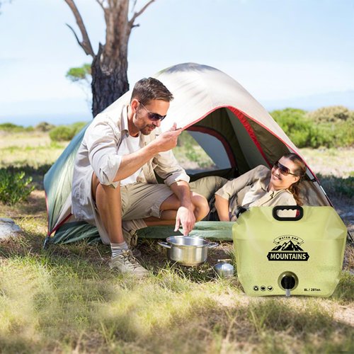 MRBULLOCK Collapsible 8L Water Storage Bag, BPA-Free Portable Folding Water Jug with Adjustable Faucet, Leakproof Emergency Water Bag for Camping, Hiking, Riding, Outdoor Sport (1, Beige)