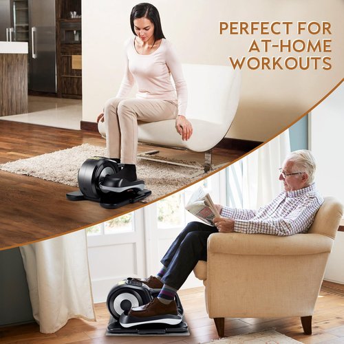 Hodem Under Desk Elliptical Machine Seated Machine Quiet Compact Mini Leg Exerciser While Sitting Elliptical Trainer for Seniors Adults Home Office Use A-Grey-Orange