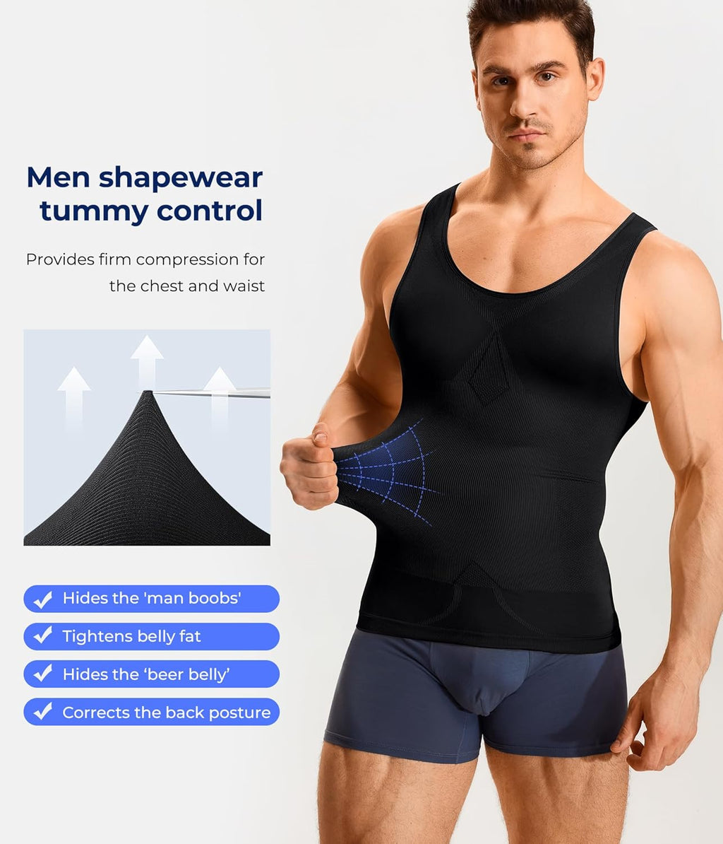TAILONG Compression Shirts for Men - Slimming Body Shaper Waist Trainer Vest | Workout Tank Tops