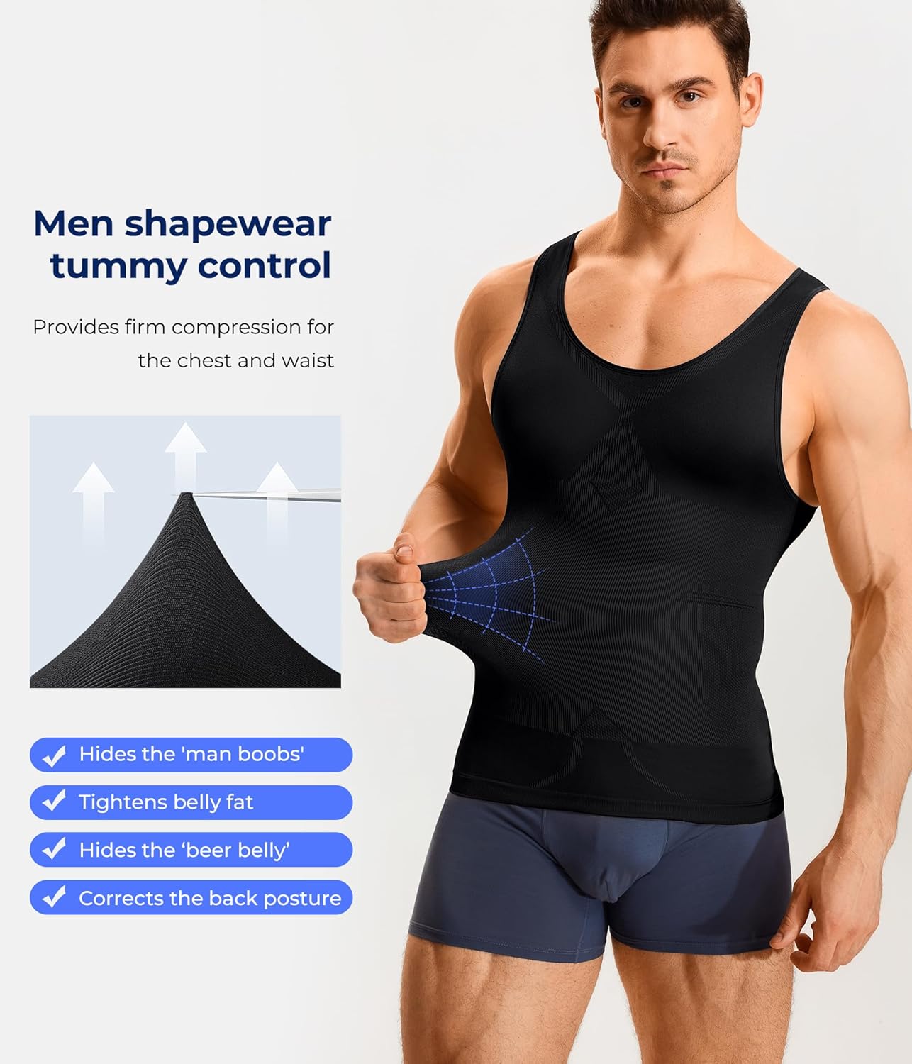 TAILONG Compression Shirts for Men - Slimming Body Shaper Waist Trainer Vest | Workout Tank Tops