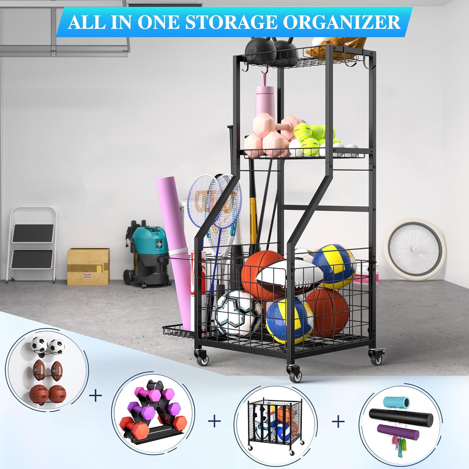 Skiennix Sports Equipment Garage Organizer - Maximize Space with Durable Storage Solutions