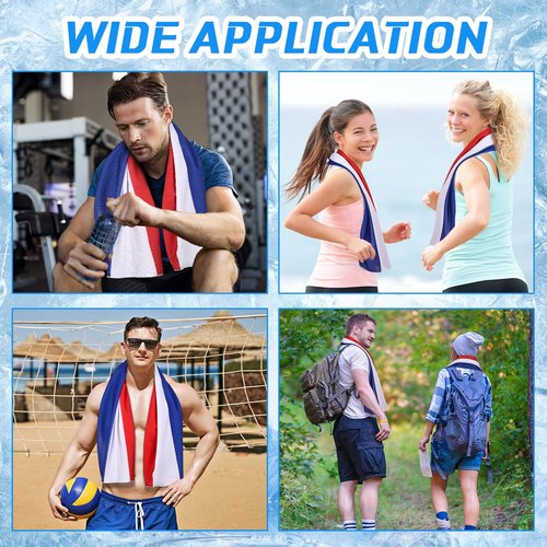 20 Pcs 4th of July Cooling Towel Bulk for Neck and Face 40 x 12 Inch Double Layer Microfiber Soft Breathable Sports Red White Blue Towels for Patriotic Independence Day Decor, Moisture Wicking Cold