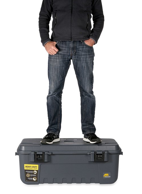 Plano Storage Trunk with Wheels, Gray, Lockable Storage Box, Airline Approved Sportsman Trunk, Hunting Gear and Ammunition Bin, Heavy-Duty Containers for Camping, 108-Quart