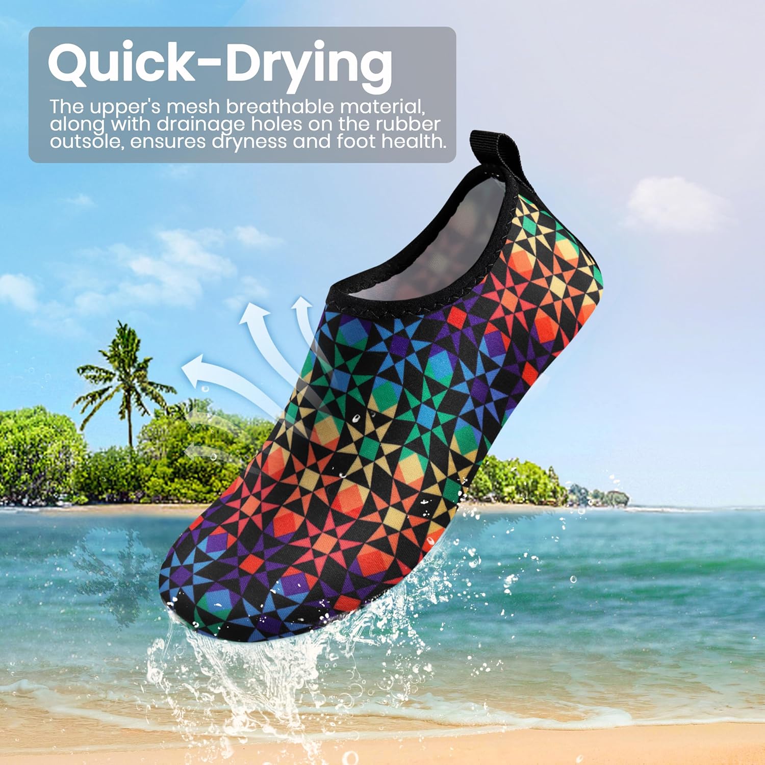 SEEKWAY Water Shoes - Quick-Dry Aqua Socks for Adults - Non-Slip Design for Beach & Pool | Black SK002(U)