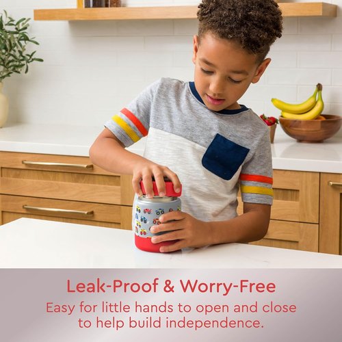 Bentgo Kids Stainless Steel Food Jar - 11oz Leak-Proof Insulated Container for Hot or Cold Food | Dishwasher Safe, Ages 3+ (Trucks)