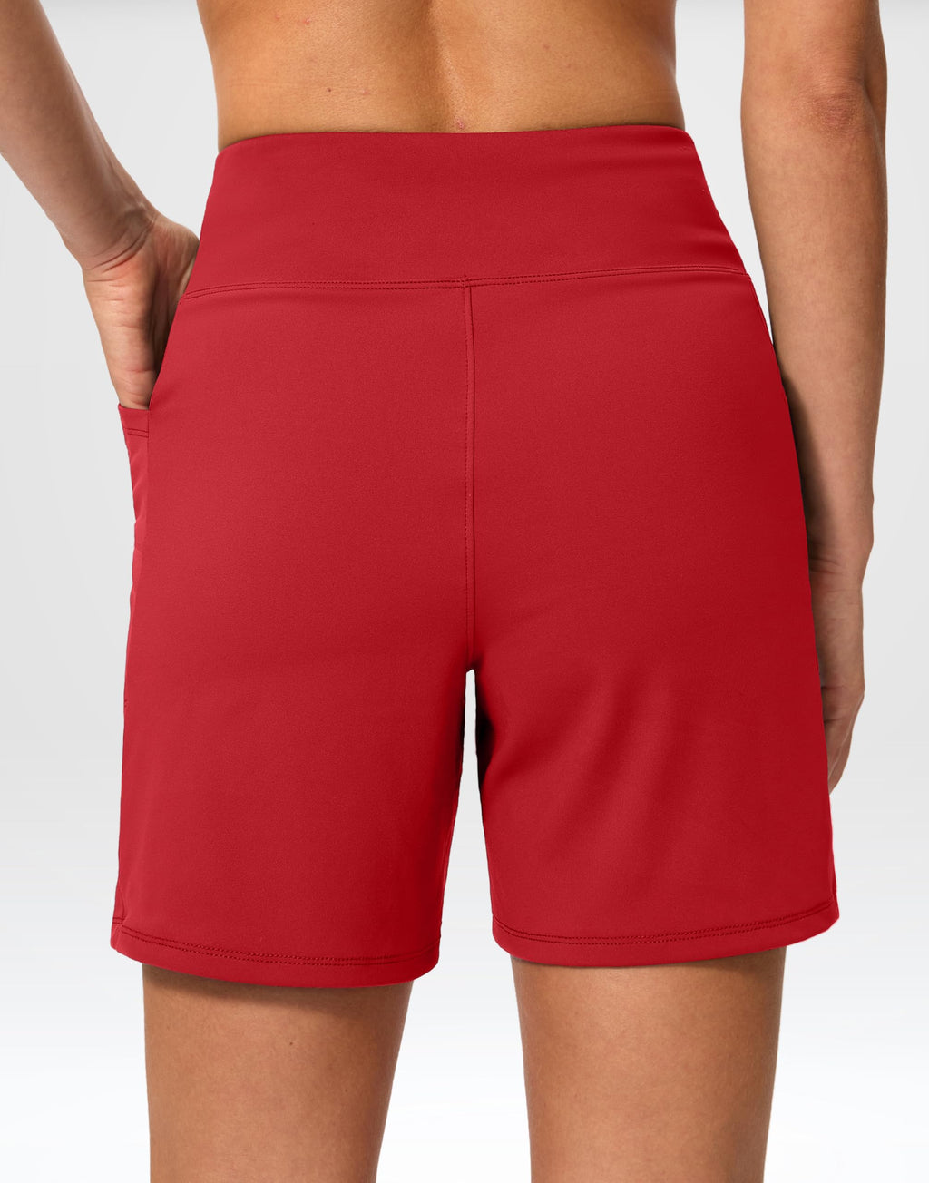 Women's Athletic Shorts 6" High Waisted Stretchy Bermuda Shorts for Women Quick Dry Summer Casual Shorts(Red,L)