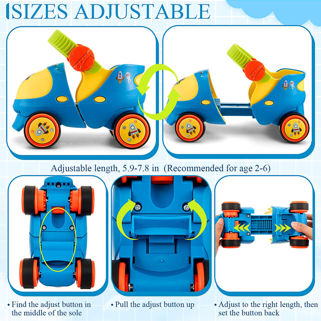 VioraWhite Toddler Roller Skates with Safe Lock Mode Protective Gear Set, Adjustable Kids Quad Roller Skates for Girls Boys Age 2-6 Beginner Skating Shoes(Blue,Space)