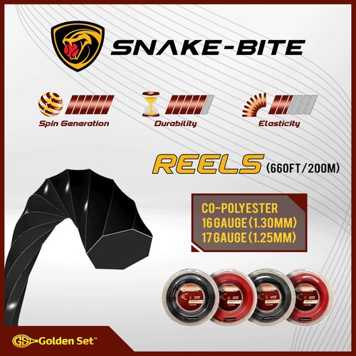 Golden Set Snake-Bite Polyester Tennis String (Red, 17 Gauge Reel (660ft/200mm)