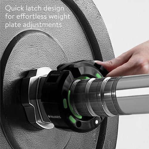 Navaris Barbell Locking Collar 2-Pack - 2-Inch (5cm) Olympic Weight Lifting Clamps with Quick Latch & Magnetic Design - Easy to Use Clamp - Lightweight Clips for Bar - Black/Green
