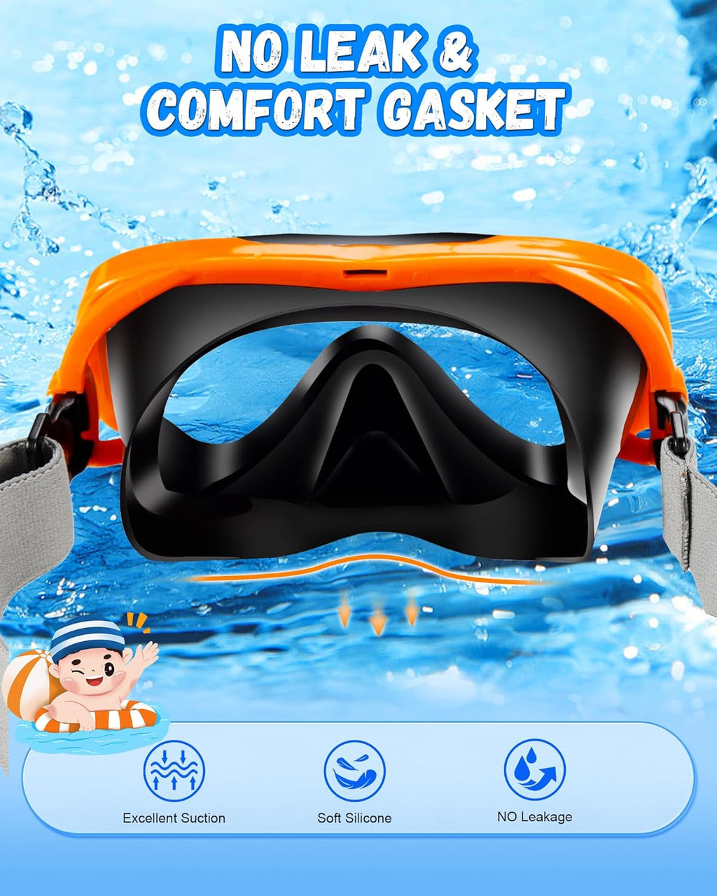 Skiennix Kids Swim Goggles - Leak Proof Design with Fabric Strap | 180° Clear View for Ages 3-15
