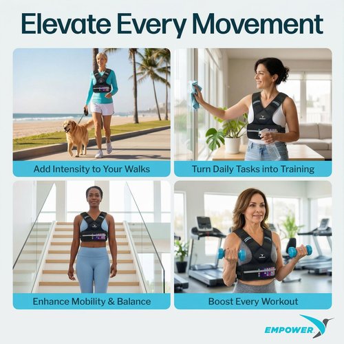 Empower Weighted Walking Vest for Women – Strengthen Muscles, Boost Bone Health, and Burn More Calories, 10lb Adjustable Weighted Vest, 4-in-1 with Removable Weights (4lbs, 6lbs, 8lbs or 10lbs) with Mesh Phone Storage Pocket