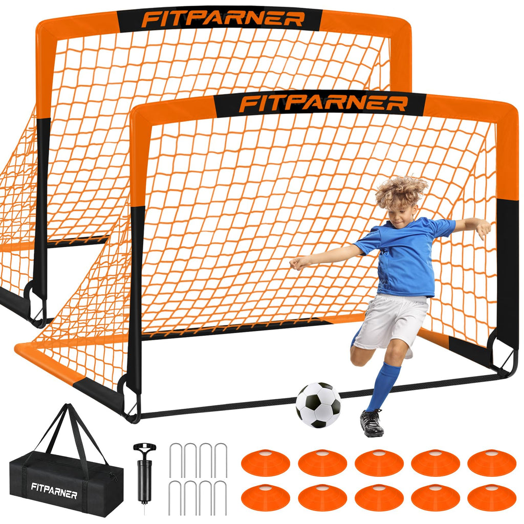 FITPARNER Kids Soccer Goal for Backyard Set - 2 Set of 5X3.6 ft (OrangeBlack)