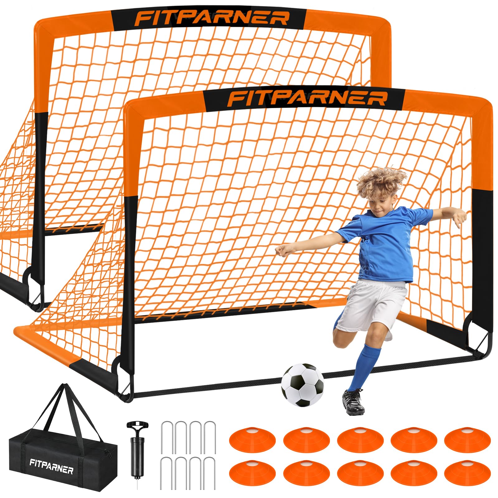 FITPARNER Kids Soccer Goal for Backyard Set - 2 Set of 5X3.6 ft (OrangeBlack)