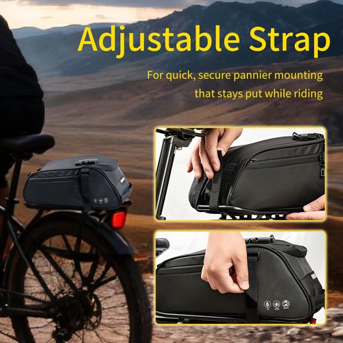 TGpao Waterproof Rear Bike Rack Bags with a coded lock, Reflectivee Bike Battery Bag for Bicycles Rear Rack, 8L Panniers Ebike Trunk Bag Cycling Pounch for Travel Commute (13.8" x 5.5" x 5.9")