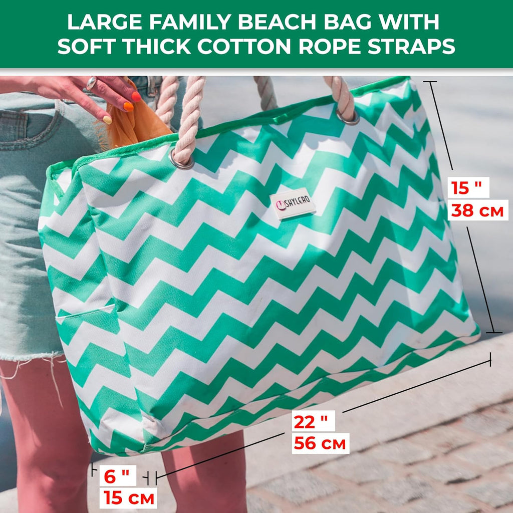 Skiennix Beach Tote - Family Size Waterproof Bag with Cooler Pocket & 7 Pockets Total