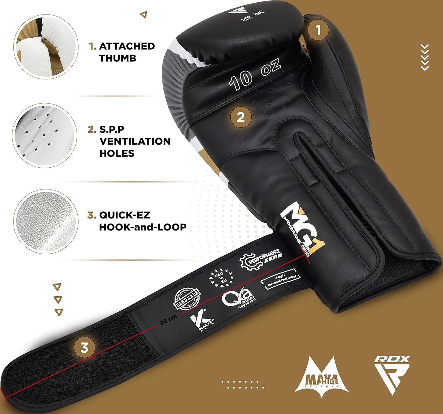 RDX Boxing Gloves - EGO Sparring & Training Mitts | Maya Hide Leather, Ventilated Design, 8-16 oz