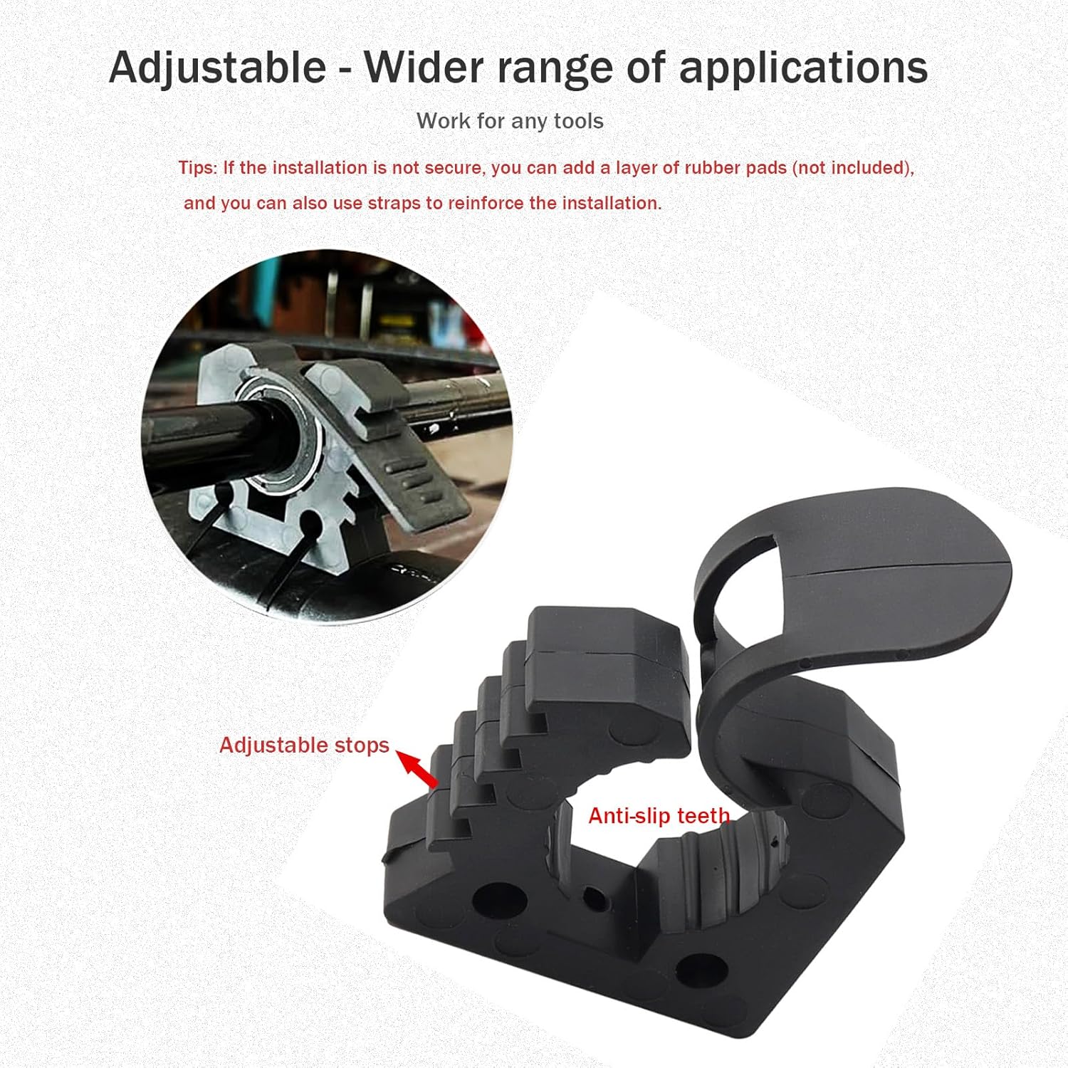 UTV ATV Shovel Holder - Quick-Release Molle Panel Rubber Clamps for Off-Road Vehicles | Fits 1-1/7" to 1-3/7" Diameter (Medium - 4 Pack)