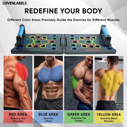 LOVENLABELS - Foldable Push-up Board | Workout Equipment for Strength Training & Bodyweight Exercises | Fitness Equipment for Men & Women | Portable Exercise Equipment for Home Gym & Calisthenics